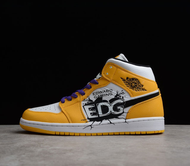 EDG订制款 Air Jordan 1 Mid AJ1 中帮 EDG联名 电竞涂鸦 英雄联盟 DIY 紫金湖人 白橙 文化篮球鞋 庆祝中国EDG电竞战队获得S